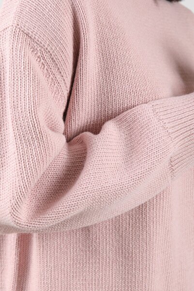 Ferraro Pink Long Sleeve Crew Neck Cashmere Oversized Women's Knitwear Sweater