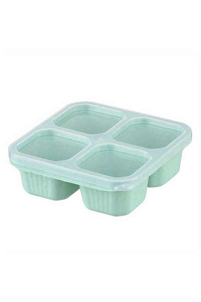 Choice Green Premium Wheat Straw Bento Box - 4-Compartment Lunch Container with Clear Lid, Dishwasher Safe
