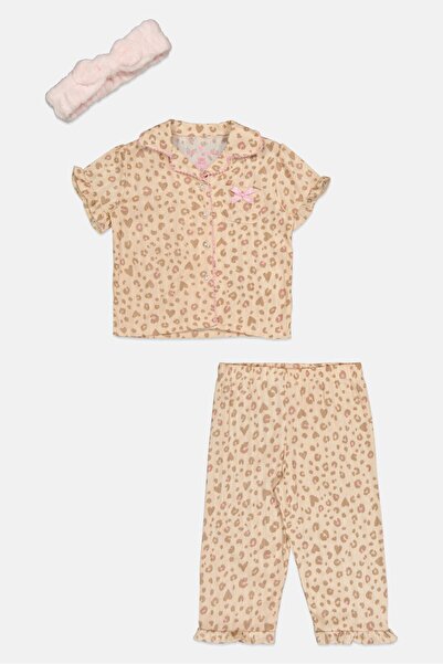 Betsey Johnson Toddlers Girl 3 Pieces Allover Print Top And Bottom Pajama Set With Headband, Multicolor