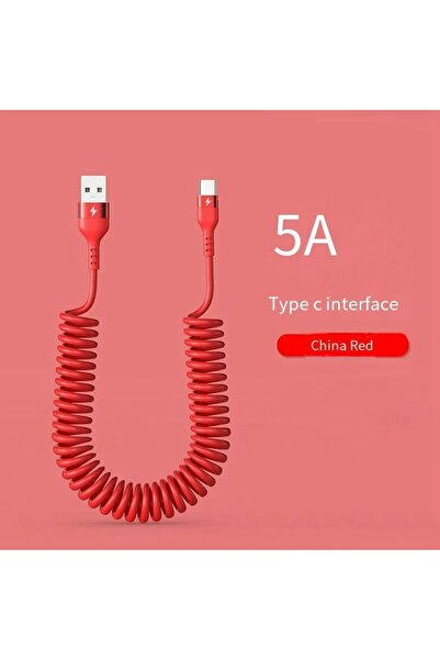 Choice كابل بيانات USB Type C أحمر بطول 1 متر، 66 واط، 5 أمبير، شحن سريع للسيارة من النوع C إلى USB C، كابل بيانات تلسكوبي زنبركي لهاتف iPhone S