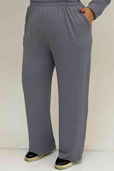 Eslina 57038 Plus Size Men's Collar Button Detailed Modal Trouser Suit - Gray