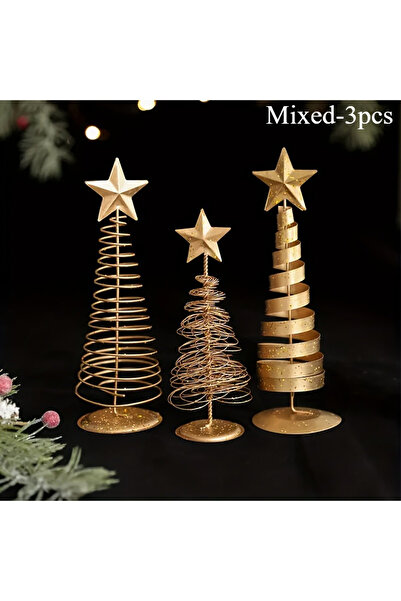 Choice مجموعة متنوعة من 3 قطع من زينة شجرة عيد الميلاد الذهبية المصنوعة من الحديد لتزيين سطح الطاولة في العطلات وديكور المنزل في عيد الميلاد