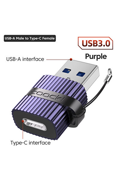 Toocki محول USB من النوع C إلى النوع A الأرجواني Toki USB Type C OTG محول USB...