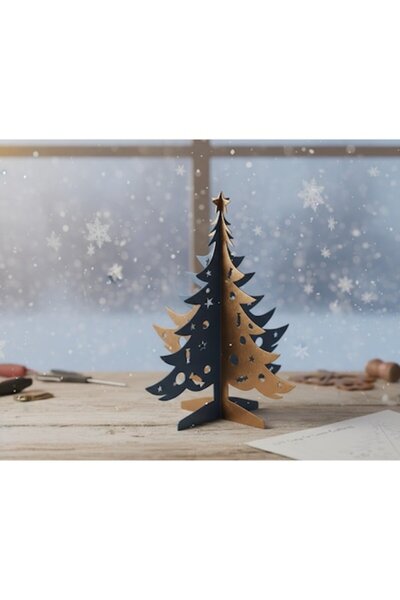 OEM 3D Decorative Metal Christmas Tree, Green and Gold, 27 cm, CNC Cut - Dinulescu Metal Art