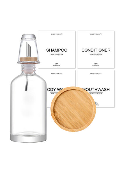 Choice موزع غسول الفم شفاف 300 مل مع صينية للحمام مع فوهة صب من الخيزران والف...