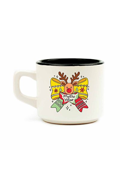 PALTO TASARIM كوب عيد ميلاد سعيد بشريط غزال أبيض - كوب بتصميم رأس السنة