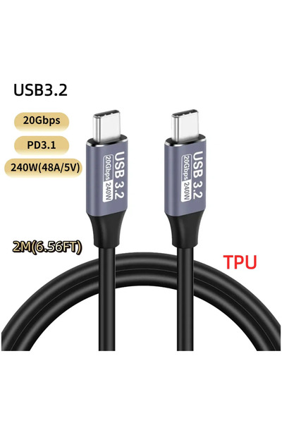 Choice كابل نقل بيانات USB-C كامل الميزات PD240W كابل شحن سريع 1074-2M M-M 20...