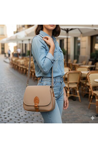 salmet çanta حقيبة كتف نسائية بغطاء وثلاثة أقسام وحزام كتف قابل للتعديل