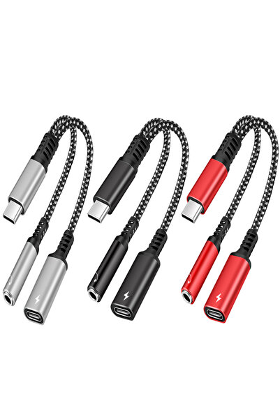 Choice 13 سم رمادي أسود أحمر 1 قطعة PD 60 واط USB Type C إلى 3.5 مم محول سماع...