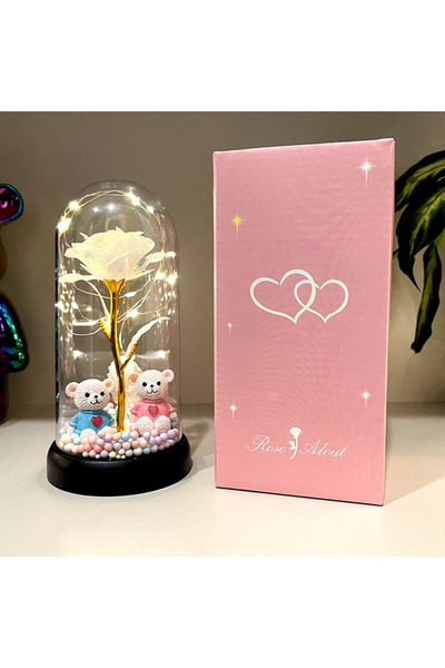 Choice 1 قطعة دب أبيض مطور، 1 قطعة وردة ملونة مضيئة، غطاء بلاستيكي هدية للنسا...