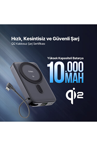 Ttec ReCharger ProM LCD 10.000mAh Qi2/MagSafe Özellikli Dahili Kablolu, Stantlı, Kablosuz Hızlı Powerbank