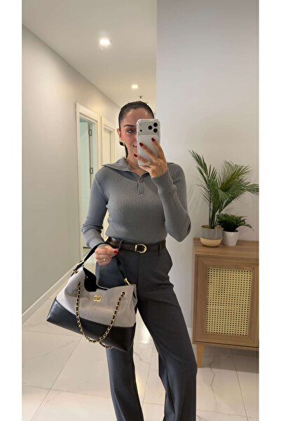 BİRCANÇİL Lucca Light Gray Buttoned Knitwear