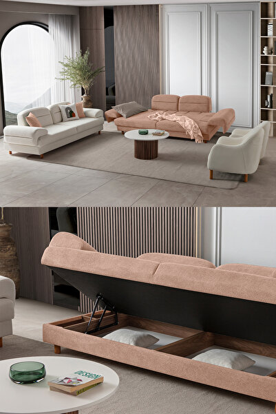 Eymense Lizbon Yataklı Sandıklı Koltuk Takımı 3+3+1+1 Pembe