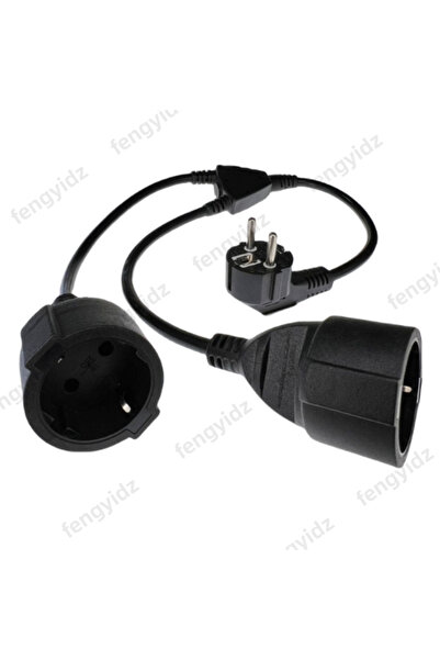 Choice سلك تمديد حماية أسود، كابل بلاستيكي قصير مع منفذين، مقبس IP44