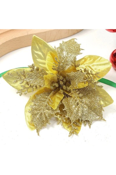 Choice 5 قطع ذهبية 3/5/10 قطع زينة عيد الميلاد زهور اصطناعية شجرة عيد الميلاد...