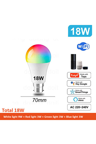 Choice نعم تيار متردد 220-240 فولت إجمالي 18 واط لمبة إضاءة ذكية B22 Tuya Wif...