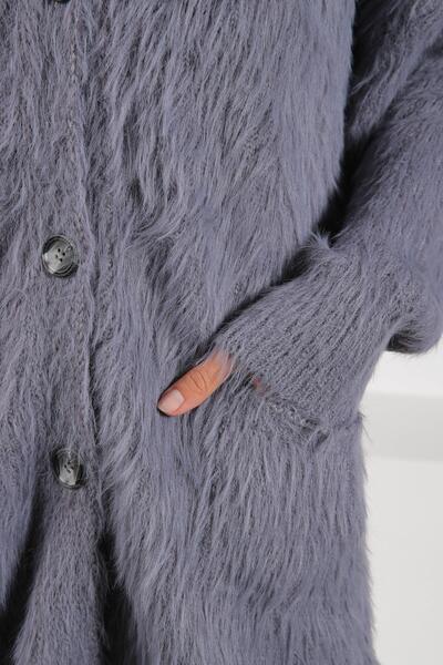 Ferraro A.Grey Buttoned Cashmere and Wool Blend Oversized Women's Knitwear Cardigan