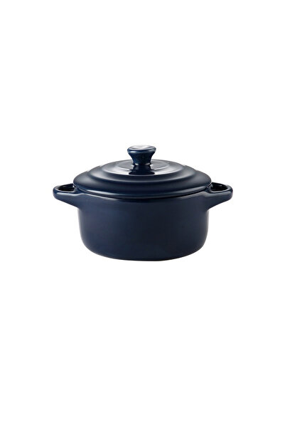 Choice وعاء خزفي أزرق داكن مزدوج الأذن وعاء خبز خزفي صغير مزجج مع غطاء لوجبة إفطار بودنغ البيض المطهو على البخار