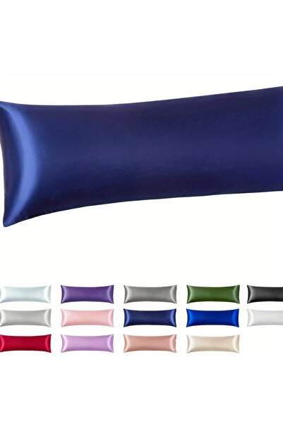 Choice غطاء وسادة من الحرير الساتان باللون الأزرق الداكن مقاس قياسي 51×137 سم...