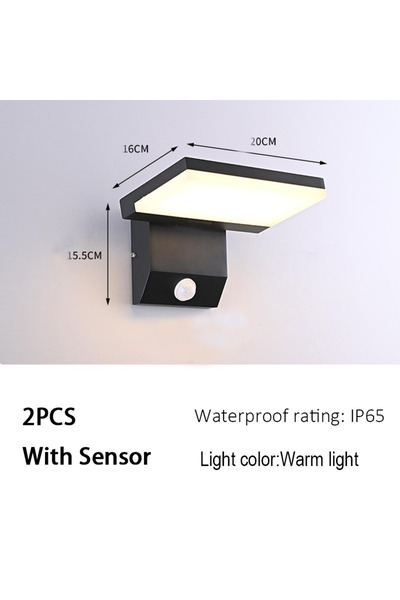 Choice ضوء دافئ قطعتين مع مستشعر مصباح حائط خارجي حديث LED مقاوم للماء IP65 مستشعر أضواء حائط للحديقة C