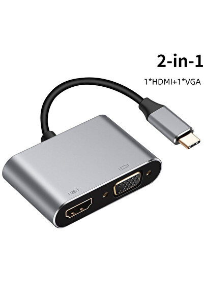 Choice محول 2 في 1 USB C إلى VGA Type-C Digital AV متعدد المنافذ متوافق مع HDMI ومحول Thunderbolt 3 إلى 4