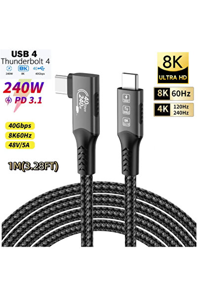 Choice 1032Elbow-8K M-M 1M 16K 80Gbps كابل نقل بيانات USB-C كامل الميزات كابل...