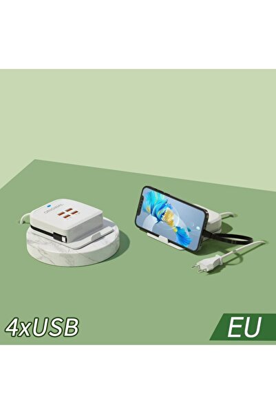 Choice 4USB EU Plug USB Quick Charging Socket 4 Ports with Type C Cable Power Strip For iPhone 16 Fast...