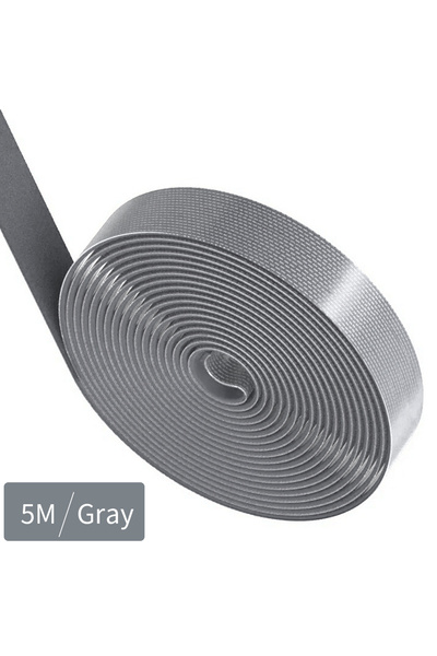 Choice منظم أسلاك ذاتي اللصق بطول 5 أمتار لإدارة الأسلاك والسماعات، قابل لإعادة الاستخدام، رمادي اللون، بطول 5 أمتار