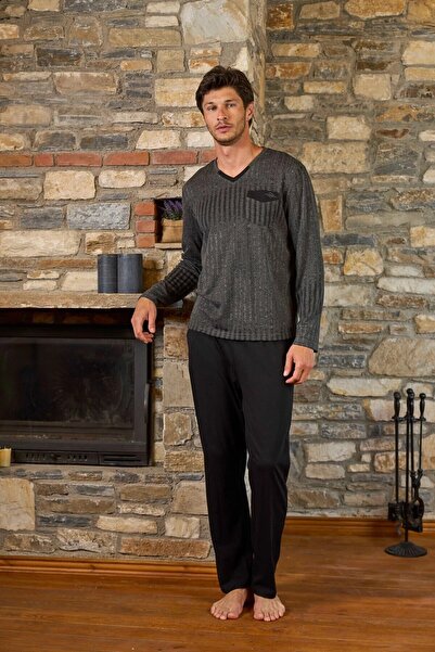 Cossy By Aqua Line Pattern Pocket Detail Men's Pajama Set Cossybyaqua 26181