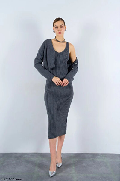 cemo İnce Askılı Midi Boy ve Hırkalı Triko Takım