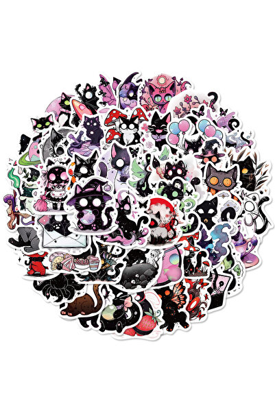 Choice 50 قطعة من ملصقات القطط السوداء، ملصقات جرافيتي قطط مخيفة، زجاجات المي...