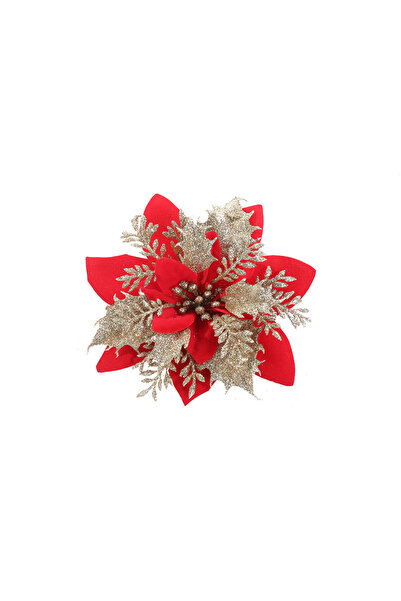 Choice 5 قطع من الزهور الصناعية اللامعة باللون الأحمر الذهبي مع مشابك لتزيين ...