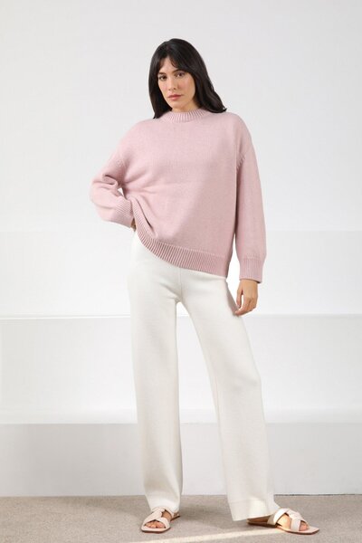 Ferraro Pink Long Sleeve Crew Neck Cashmere Oversized Women's Knitwear Sweater