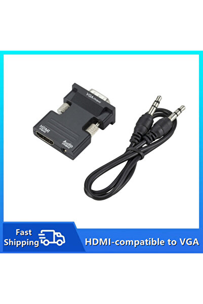 Choice محول HDMI إلى VGA أسود متوافق مع كابل صوت 3.5 مم بدقة 1080 بكسل من أنث...