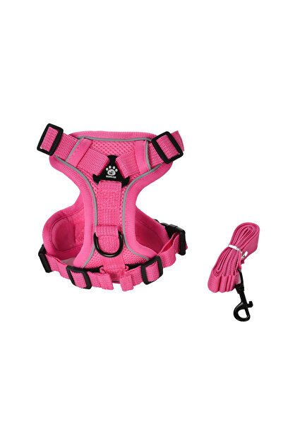 Choice S Rose Red Dog Vest Harness Leash Set Reflective Adjustable Puppy Chest Strap for Small Dogs Cat Fre