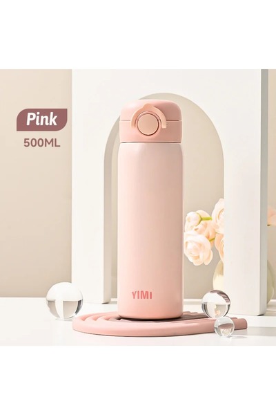 Choice زجاجة ترمس وردية اللون سعة 500 مل، حافظة حراري من الفولاذ المقاوم للصد...