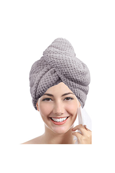 Choice منشفة شعر رمادية من الألياف الدقيقة كبيرة الحجم سريعة الجفاف مع شريط م...