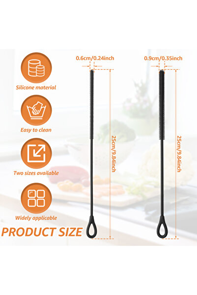 Choice 2pcs black 2 Pcs 6mm and 9mm Silicone Straw Brushes Reusable Straws De...
