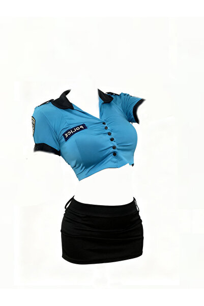 JInsh ملابس داخلية مثيرة بزي شرطة مجوف مع أزرار زرقاء وملابس تنكرية لمحبي الزوجة