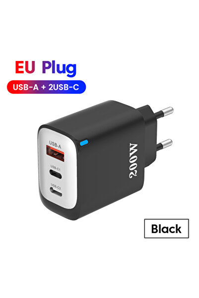 Choice شاحن USB من النوع C أسود من الاتحاد الأوروبي بقوة 200 واط، شاحن سريع م...