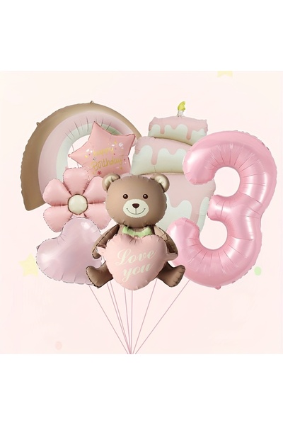 Choice بالونات دب وردية مقاس 32 بوصة، 3 7 قطع، بالونات من رقائق معدنية على شك...