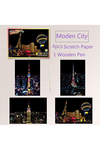 choice2 Modern City 20*14cm DIY Night Scene Painting Scratch Colorful Drawing...
