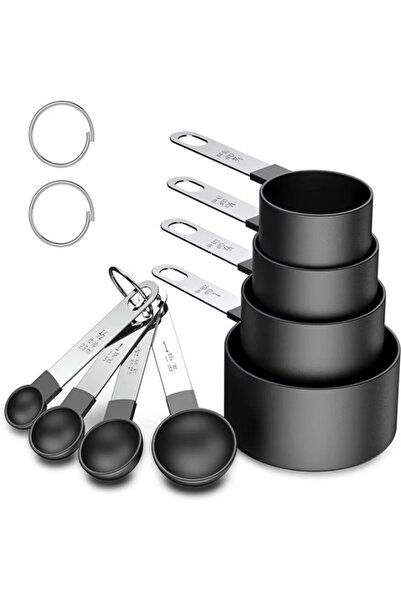 Choice Black 8-Piece Kitchen Set Stainless Steel Silicone Dual-Material Measuring Cups Spoons for Accurate