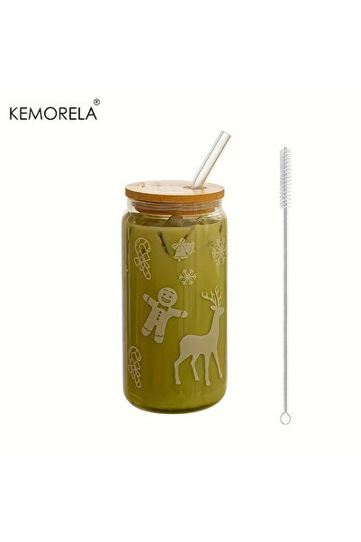 Choice4 480ml B 1/4PCS Christmas Glass Cup Beer Can Coffee Mug With Lid And S...