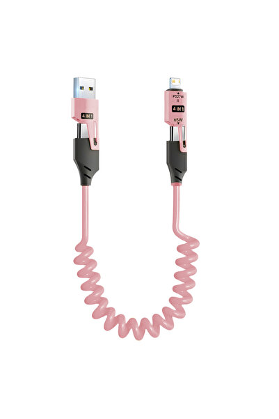 Choice كابل شحن سريع للسيارة USB Type C متعدد المنافذ وردي اللون 4 في 1، مزود...