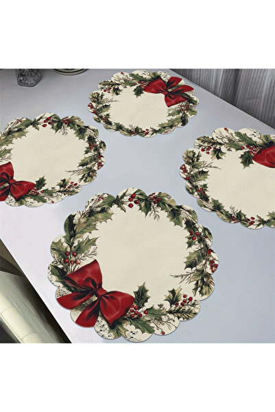 Choice 4 قطع 06 4 قطع مفارش طاولة دائرية لعيد الميلاد، غير قابلة للانزلاق ومق...