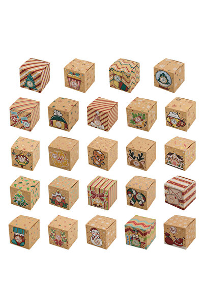 Choice 7x7x7 سم ألوان مختلطة - 24 قطعة من صناديق هدايا ورقية لعيد الميلاد لمدة 24 يومًا وتقويم العد التنازلي لعيد الميلاد وصناديق قابلة للتعبئة