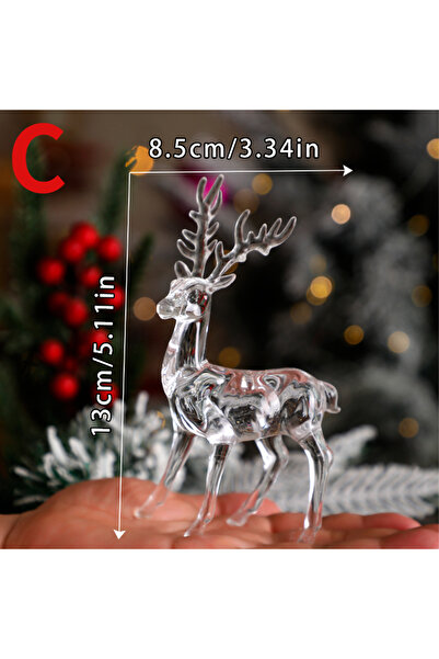 Choice ج- تماثيل غزال من الكريستال البلاستيكي الشفاف على شكل غزال الرنة زينة سطح المكتب لعيد الميلاد والمكتب.