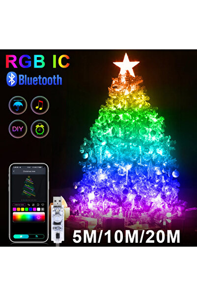 Choice سلسلة مصابيح LED RGBIC بطول 20 مترًا WS2812B مزودة بتقنية البلوتوث ومنفذ USB وموسيقى بألوان الأحلام و5 فولت لحفلات أعياد الميلاد والكريسماس