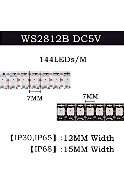 Choice شريط إضاءة ليد RGB بطول 5 أمتار IP30، لوحة دوائر مطبوعة بيضاء، 144 مصباح LED، WS2812B IC، تحكم مستقل، تيار مستمر 5 فولت، مصابيح ليد، IP65 IP